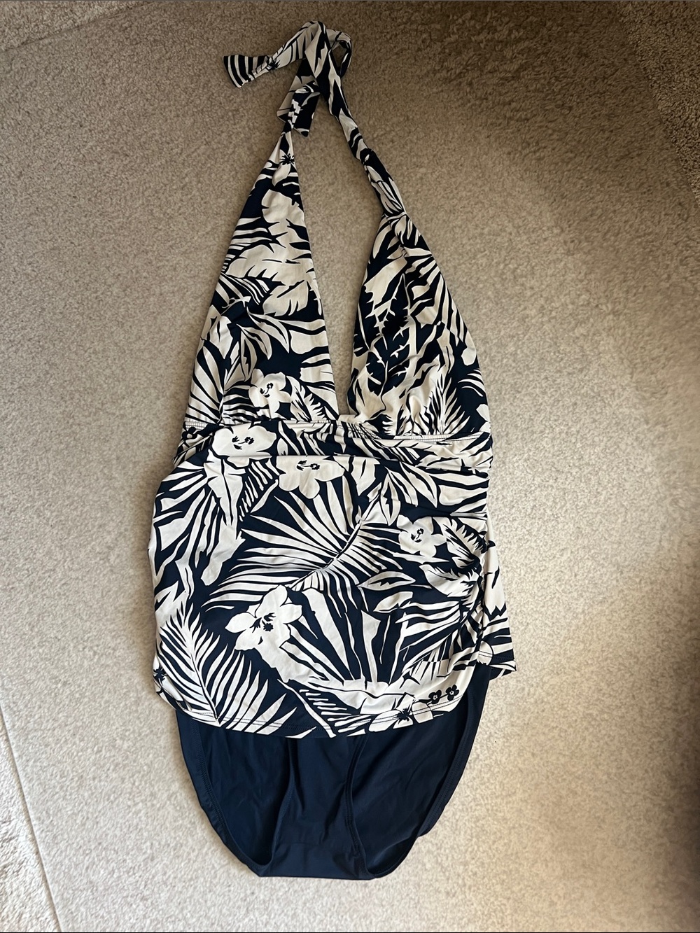 Lauren Ralph Lauren Navy & White Tropical Halter One-Piece size 12